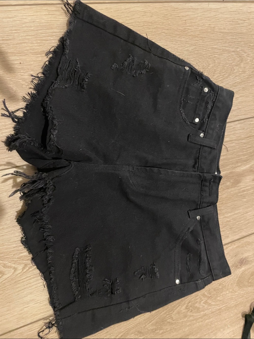 Elan Black Distressed High-Rise Denim Shorts